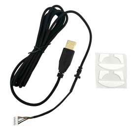 Razer Deathadder 3500 Dpi Replacement Braided Cable/PTFE White Skates Feet - Cable