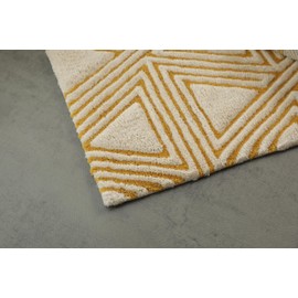 Organic Cotton Bathroom Rug, Luxury Non Slip Ultra Soft & Water Absorbent | Triangles Design Premium Bath Rug | Perfect for Tub & Shower, Toilet Floor Door Bath Mat (32"x20" Ivory & Yellow Ochre)