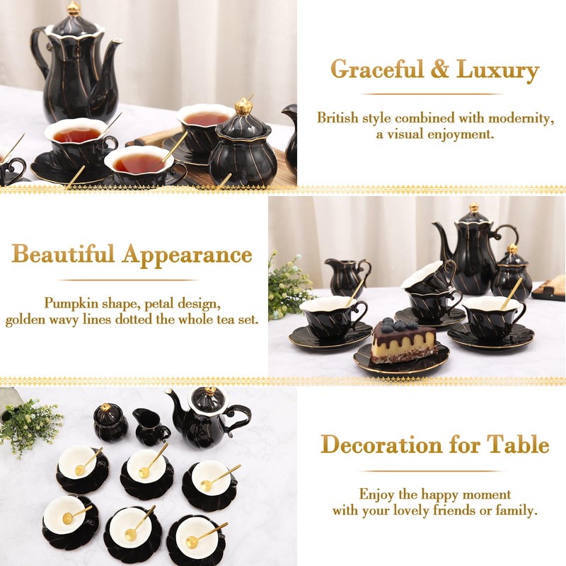 DUJUST 22 pcs Porcelain Tea Set for 6, Luxury British