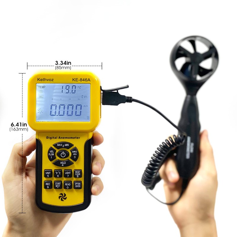 CFM Anemometer Digital Wind Gauge, Kethvoz HVAC Industrial Wind Meter