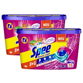 Spee Power Caps Color 3+1, Colorwaschmittel, 32 (2 x 16) Waschladungen, Reinheit, Strahlkraft und Frische für deine Buntwäsche zum schlauen Preis, 20-60°