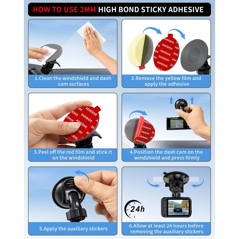 ILKCC 6Pcs Dash Cam Adhesive Pads [2mm, 2.83" Sq &