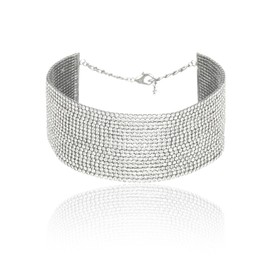 Madison Tyler Layered Chain Rhinestone Necklace for Women | Sparkle Silver Choker Necklace | Wedding Necklaces for Brides