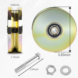 2 Pack 6" V-Groove Wheel, Solid Steel Sliding Wheel with Dual Sealed Bearings for Rolling Inverted V Shape Track Gates (up to 5000 lbs capacity), with Screw