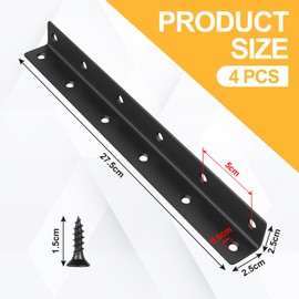 MIGUBIGU Set of 4 L Shape Angle Connectors, Black, 275 x 27 x 27 mm, 90 Degree Angle Corner Connector, Stainless Steel, Furniture Connector Angle for Shelves, Furniture, Cupboard