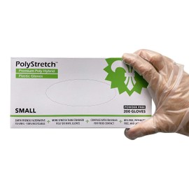 200 Count | KingSeal PolyStretch TPE Poly Hybrid Disposable Gloves, Powder-Free, Vinyl Glove Substitute, Size Small - 1 Box of 200 Gloves