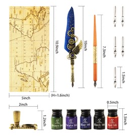 YICMY Feather Pen and Ink Set Calligraphy Kit for Beginners with Quill Pen, Antique Vintage Stationary Set for Writing, Signing & Hand Lettering Art