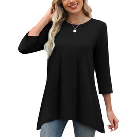 Womens Tops Dressy Casual Shirts for Women Trendy Summer Tunic Tops for Women Loose Fit Dressy 3/4 Sleeve Black L