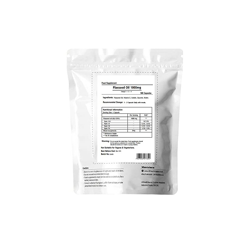 Flaxseed Oil Softgel 1000mg x 180 Capsules Strong Formula Omega