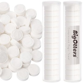 BigOtters - 100 toallas comprimidas, toallitas de camping con contenedores de tubo, para el hogar, belleza, al aire última intervensión, senderismo