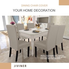 JIVINER Stretch Chair Covers for Dining Room Set of 2 Decorative Jacquard Chair Seat Protector Removable Washable Kitchen Seat Slipcover for Home, Hotel, Party (2PCS, Khaki)