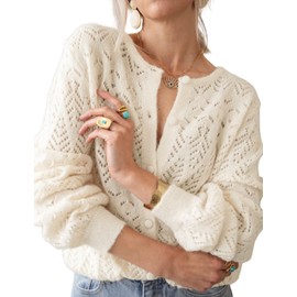 MINSURE Women Lightweight Crochet Cardigan Sweaters Button Up Long Sleeve Openwork Knit Cover Up 2025 Fall Trendy Outfits(Beige-L)