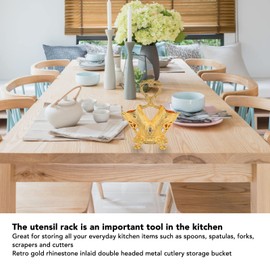 Vintage Utensil Holder, Gold Kitchen Utensil Holder for Countertop Metal Utensil Organizer Silverware Caddy Utensil Storage Holder Cooking Utensil Holder for Flatware, Cutlery, Spoon, Fork