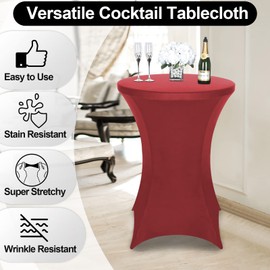 FestiCorp Spandex Table Cover, Cocktail Fitted Tablecloths, Round Highboy Stretch Table Covers Cloths for Party, Bar, Wedding, Birthday, Banquet, Red, 30"-32" Diameter x 40"-43" Height