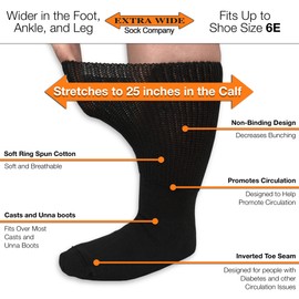 Extra Wide Medical Mid Calf Crew (Pack of 3), Diabetic Socks, Made in USA, for Men and Women (Medium, White)