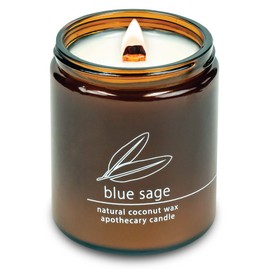 Hemlock Park Crackling Wood Wick Candle Handcrafted with Natural Coconut Wax (Standard 8 oz, Blue Sage)