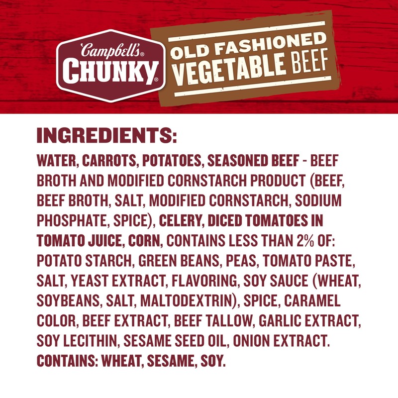 Campbell’s Chunky Soup, Old Fashioned Vegetable Beef Soup, 18.8 Oz