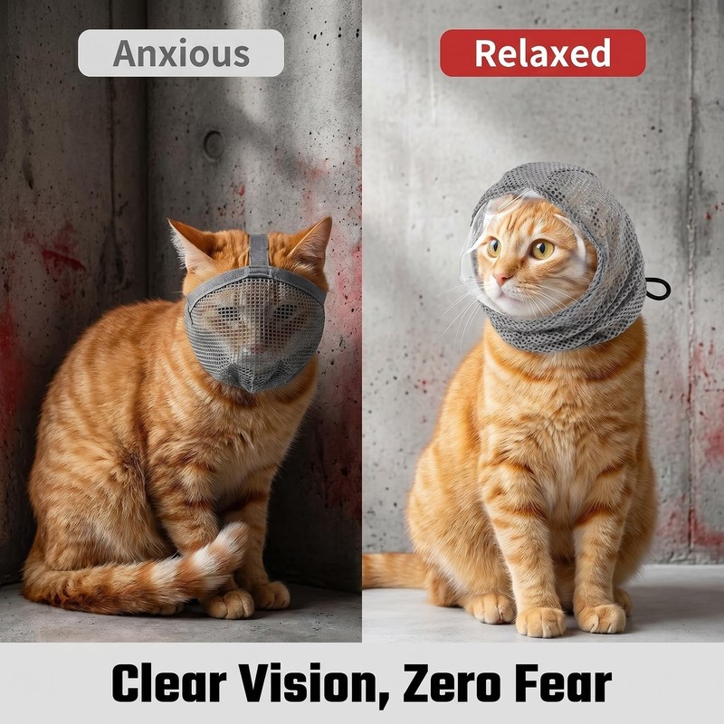 Criamolo Adjustable Cat Muzzle, Soft Breathable TPU Cat Mouth Cover,