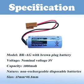 LCCJYHJFFHH «5 Pack» 3V 1800mAh BR-AG Non-Rechargeable Lithium Battery for BR-AG 3V Battery with Brown Plug