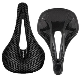 HAOYUNMS 3D Printed Carbon Fiber Bicycle Saddle, Honeycomb Hollow Design, Lightweight/Breathable/Waterproof/Shock-Absorbing Comfort, Suitable for Road Mountain Bikes and Mountain Bikes (MS-143)