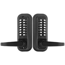 ANNFUZ Mechanical Keyless Entry Door Lock with Keypad,Double-Sided Keypad Lock with Handle,Combination Front Door Lock Lever Set for Outdoor Gates, Fences,Garden,No Battery (Matte Black)