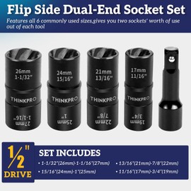 Thinkpro Lug Nut Removal Tool,5 piece Wheel Lock Remover Kit，Double Side Lug Nut Extractor Set 1/2 Inch Drive,Stripped Lug Nut Remover for Removing Damaged and Stripped Fasteners