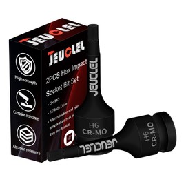 JEUCLEL 2Pcs 6mm Hex Impact Bit Socket, H6 1/2-Inch Impact Drive Allen Socket, Cr-Mo Steel Lengthen Hex Screwdriver Adapter for Electric Ratchet Wrenches Fastening Screws