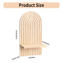 qiwuhai Boho Floating Wooden Shelves for Wall Shelf, Bohemian Wooden Floating Shelves, Rainbow Arch Hanging Book Shelf Bookshelf for Bedroom Bathroom Living Room Wall Decoration Shelving(13.8x7x0.4)