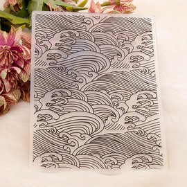 Sea Waves Background Pattern Plastic Embossing Folder, 3D Textured Impressions Ocean Waves Background Embossing Folder Template for Card Making Scrapbooking Paper Craft Album Stamps DIY Décor