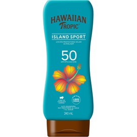 Hawaiian Tropic Island Sport FPS 50 | Protector Solar Deportivo de 240ml | Resistente al Sudor y Agua | Loción Ligera No Grasosa | Protección UVA/UVB | Ideal para Actividades al Aire Libre 