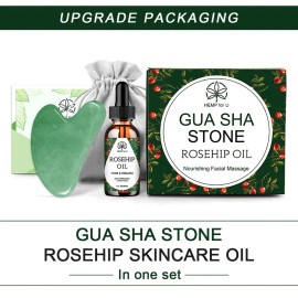 Gua Sha Facial Massage Tool Set with Jade Stone & Rosehip Oil Skin Care Facial Massage Tool for Lifting & Sculpting Beauty Routine Skincare Set
