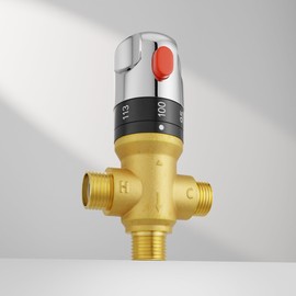Morado Thermostatic Mixing Valve with 1/2 NPT Male Connection, Water Temperature Constant Control Valve, Fahrenheit Scale Mark, Solid Brass,Golden
