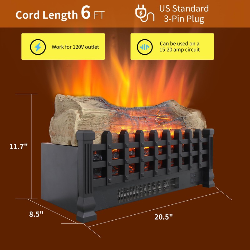 Innoflame 21" Electric Fireplace Log Set, Fireplace Insert with Realistic