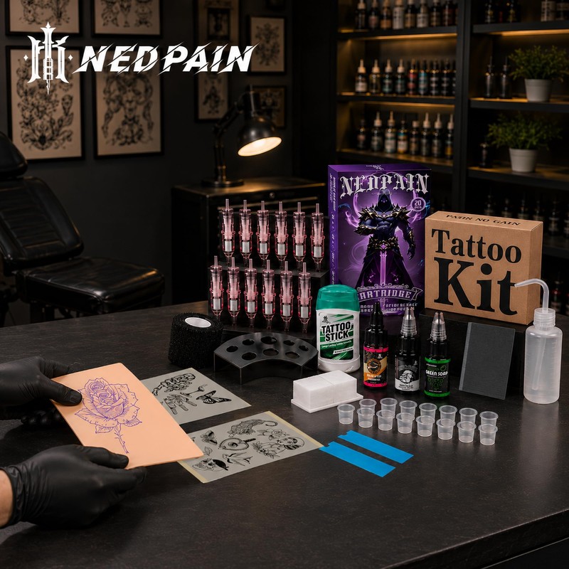 NEDPAIN Tattoo Practice Kit for Beginners with Skin, Needles and