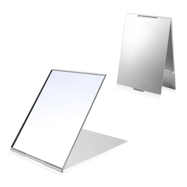 LELE LIFE 2Pack Ultra-Slim Portable Folding Mirror, Aluminum Shell, Easy to Carry Travel Makeup Mirror, Desktop Folding Mirror Vanity Mirror, 5.9×3.9in, M
