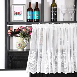 Devola Curtain in American Country House Style Transparent Floral Pattern Yarn Bistro Curtain Cafe Net Curtain Kitchen Curtain Decoration Curtains H x W 120 x 100 cm White Pack of 1