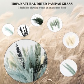 N&T NETING 100Pcs Grey Pampas Grass Decor Natural Dried - Gray Pampas Grass Bunny Tails Eucalyptus Leaves Gray Flowers for Centerpieces Rustic Living Room Home Wedding Boho Modern Decor(17.5 Inch)