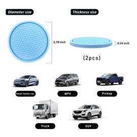 Ohleats 2PCS Car Cup Holder Coaster, Honeycomb Waterproof Embedded in Ornaments Coaster, 2.75'' PVC Car Anti Slip Cup Holder Insert Coaster, Universal Car Accessories for Most Cars (Light Blue)