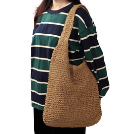 Faletony Straw Bag Women's Straw Shoulder Bag Casual Large Summer Bag Handbag Straw Bag for Travel Daily Use, light brown