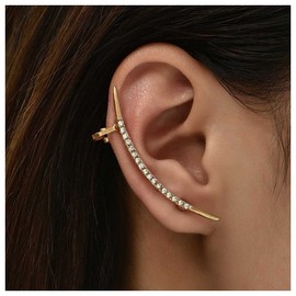 Andelaisi Boho Rhinestone Ear Climber Earrings - Gold Crystal Ear Cuff Vintage Cz Cuff Bling Cz Crystal Crawler Climber Earrings for Women