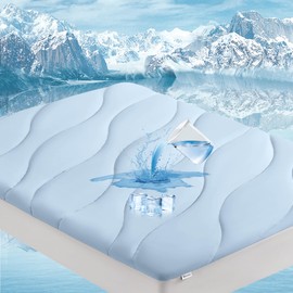 Waterproof Cooling Mattress Pad Twin, Cooling Mattress Protector for Hot Sleepers, 5-Layers Noiseless Washable Mattress Cover with 8"-21" Deep Pocket (Light Blue, 39x75)