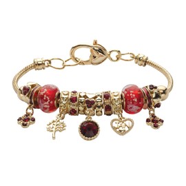 PalmBeach Goldtone Antiqued Crystal Charm Birthstone Bracelet (13mm), 8 inch Adjustable Month 1