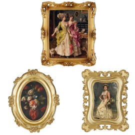 Thyle 3 Pcs Vintage Picture Frames Victorian Decor Gold Vintage Frame Wall Hanging Antique Photo Frames Tabletop Ornate Gold Frames for Gallery Victorian Art Wall Decor, 3 Styles(Gold)