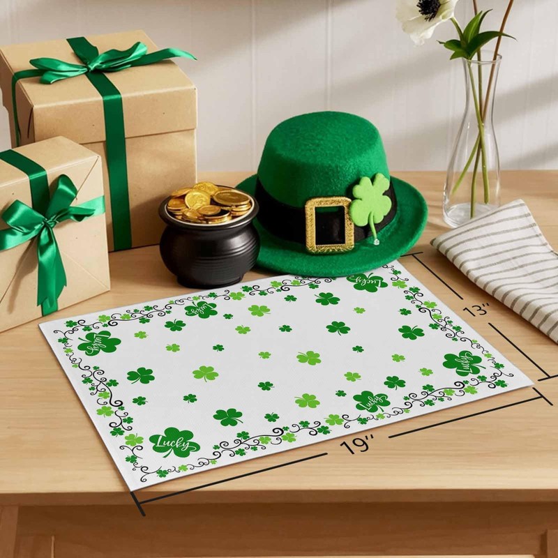 St. Patrick's Day Placemats Set of 6 Green Shamrock Table