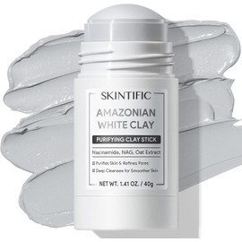 SKINTIFIC Mascarilla de ARCILLA BLANCA DE AMAZONIA en Barra, Purificadora con Niacinamida y NAG, Limpieza Profunda de Poros y Puntos Negros, Control de Grasa para Piel Mixta y Sensible, 40g