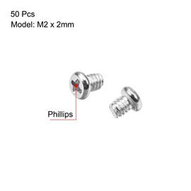 sourcing map M2x2 mm Phillips Screw Cap Silver 2.8 mm Diameter Screw Head for Laptop PC TV Fan Audio Switch Pack of 50