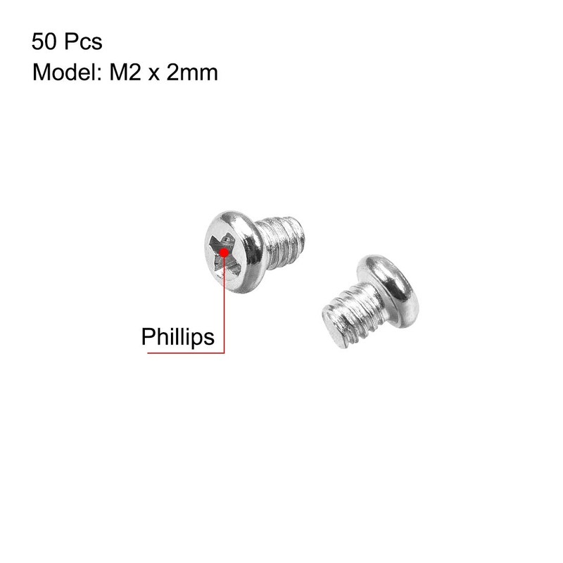 sourcing map M2x2 mm Phillips Screw Cap Silver 2.8 mm