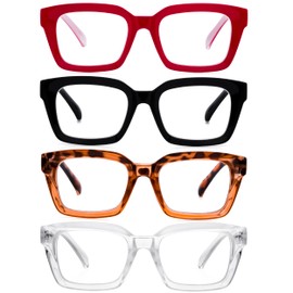 GTSY 4 Pairs Reading Glasses For Women Fashion Mixed Color Readers Big Frame With Flexible Spring Hinge