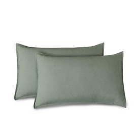 CleverPolly Twin Pack Vintage Washed Microfibre Standard Pillowcases - Ultra Soft, Comfy, Hypoallergenic, Breathable Pillowcases (Khaki Green)