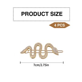 TPZORJX Pack of 4 Snake Hair Pins, Gold Rhinestone Hairpin Clips, Alloy Vintage Hair Clips, Metal Hair Pins, Vintage Hair Clips, Hair Accessories for Women and Girls